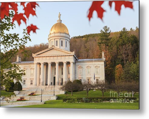 Vermont Metal Print featuring the photograph Vermont state capitol building at sunset Montpelier by Ken Brown