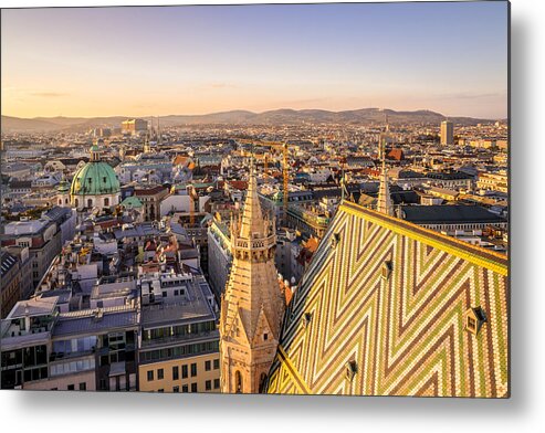 Scenics Metal Print featuring the photograph Vienna City View at Twilight from St Stephen's Cathedral by Pintai Suchachaisri