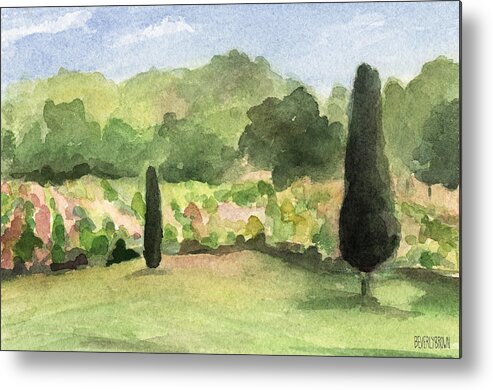 French Metal Print featuring the painting Vineyard in Provence Watercolor Paintings of France by Beverly Brown