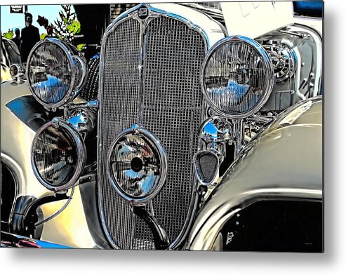 Buick Metal Print featuring the photograph Vintage Car Art Buick Grill and Headlight HDR by Lesa Fine