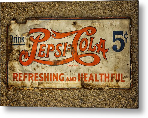 Vintage Metal Print featuring the photograph Vintage Drink Pepsi Cola 5 cents DSC07157 by Greg Kluempers