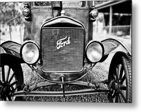 Ford Metal Print featuring the photograph Vintage Ford in Black and White by Colleen Kammerer