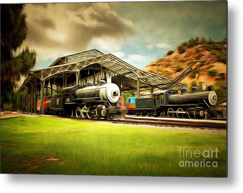 Brunaille Metal Print featuring the photograph Vintage Steam Locomotive 5D29279brun by Wingsdomain Art and Photography