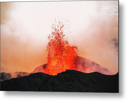Orange Color Metal Print featuring the photograph Volcano Eruption, Holuhraun by Arctic-images