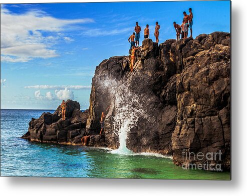 Waimea Bay Metal Print featuring the photograph Waimea Bay Rock Jumpers by Aloha Art