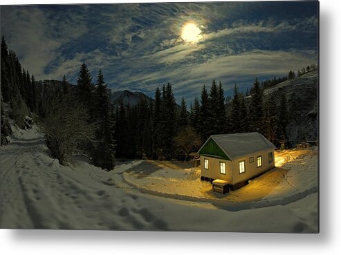 Snow Metal Print featuring the photograph Warm Light on A Cold Night by Movie Poster Prints