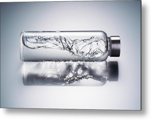 Headwear Metal Print featuring the photograph Water Wave in Glass Bottle by MirageC