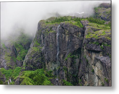 Tranquility Metal Print featuring the photograph Waterfall Flowing From The Mountain by Keren Su