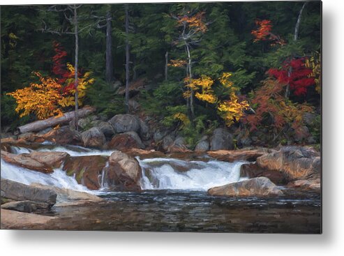 New Hampshire Metal Print featuring the mixed media Waterfall - White Mountains - New Hampshire by Jean-Pierre Ducondi