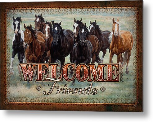 Michelle Grant Metal Print featuring the painting Welcome Friends Horses by JQ Licensing