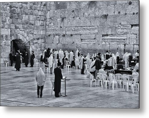 Israel Metal Print featuring the photograph Western Wall Jerusalem BW by Mark Fuller