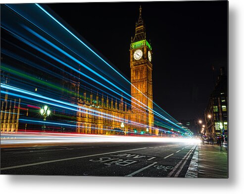 London Metal Print featuring the photograph Westminster Light Trails by Matt Malloy