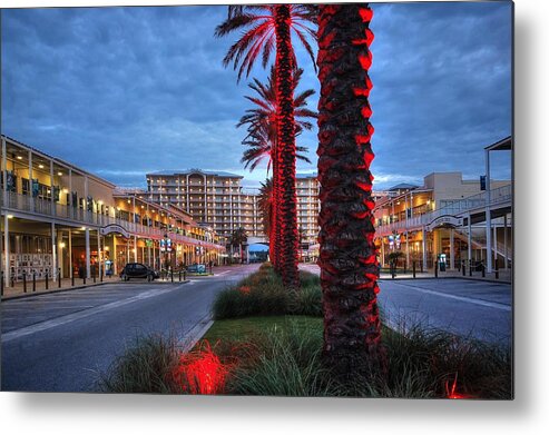 Palm Metal Print featuring the digital art Wharf red lighted trees by Michael Thomas