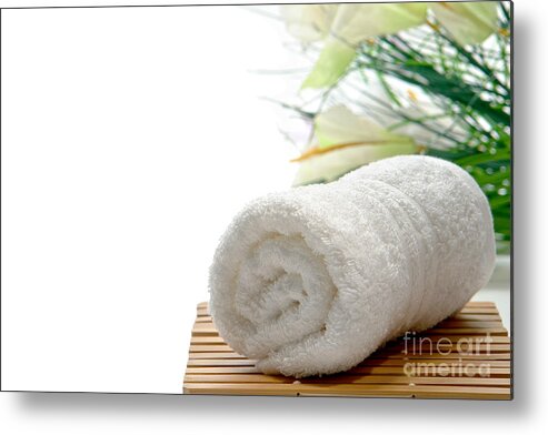 Towel Metal Print featuring the photograph White Cotton Towel by Olivier Le Queinec