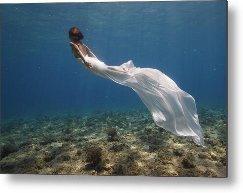 White Metal Print featuring the photograph White Dress by Assaf Gavra