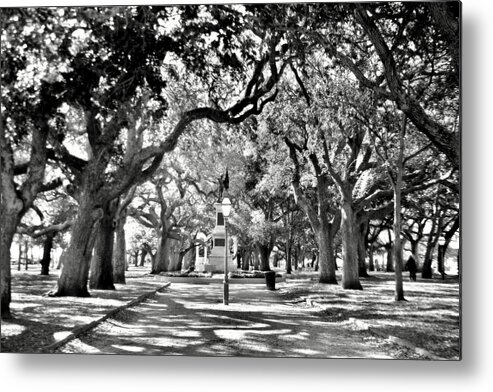 White Point Gardens Metal Print featuring the photograph White Point Gardens At Battery Park Charleston SC Black and White by Lisa Wooten