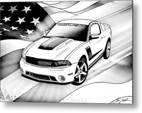 Ford Metal Print featuring the digital art White Roush Mustang by Tommy Anderson