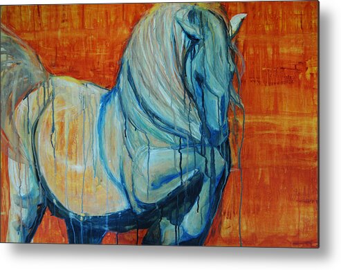 Horses Metal Print featuring the painting White Stallion by Jani Freimann