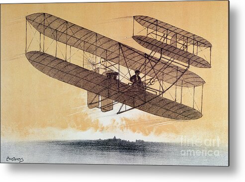 Orville Metal Print featuring the painting Wilbur Wright in his Flyer by Leon Pousthomis