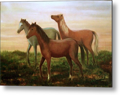 Horses Metal Print featuring the painting Wild Horses by Laila Awad Jamaleldin
