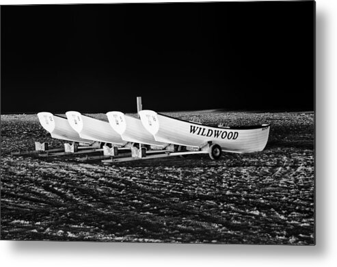 Wildwood Metal Print featuring the photograph Wildwood Lifeboats at Night in Black and White by Bill Cannon