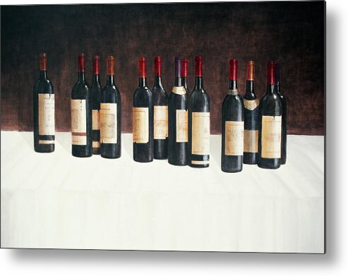 Still Life; Alcohol; Wine; Bottle; Bottles Metal Print featuring the painting Winescape Red 2003 by Lincoln Seligman