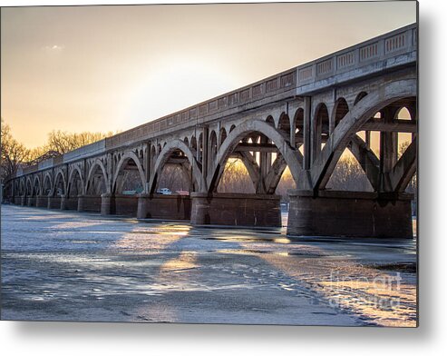 Winona Mn Metal Print featuring the photograph Winona Wagon Bridge at Sunset by Kari Yearous