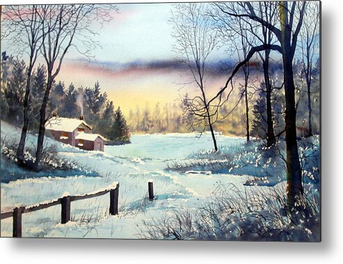 Glenn Marshall Artist Metal Print featuring the painting Winter Cottage by Glenn Marshall