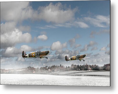 Spitfires In Winter Metal Print featuring the photograph Winter ops Spitfires by Gary Eason