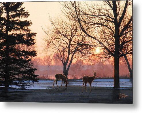 Winter Sunrise Greeting By Doug Kreuger Metal Print featuring the painting Winter Sunrise Greeting by Doug Kreuger