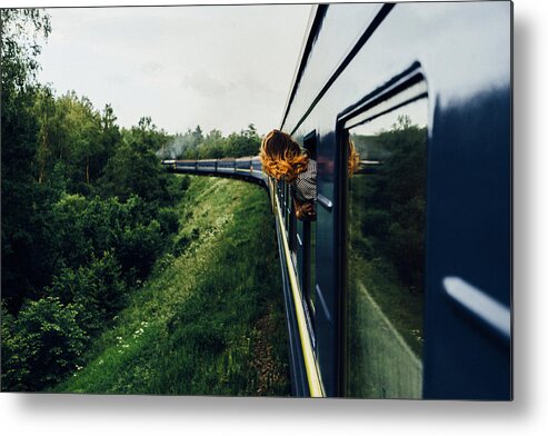 Scenics Metal Print featuring the photograph Woman in the train by Oleh_Slobodeniuk