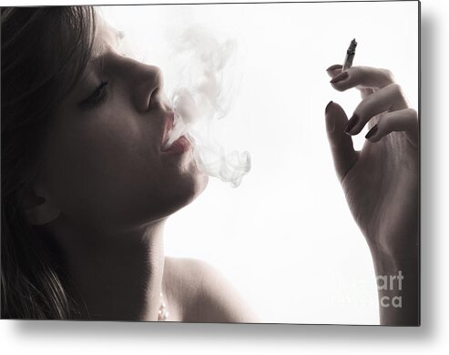 Smoking Metal Print featuring the photograph Woman with Cigarette by Jelena Jovanovic