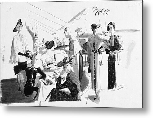 Fashion Metal Print featuring the digital art Women Lunching In A Tent by Jean Pages