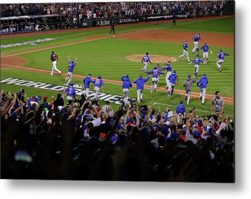 American League Baseball Metal Print featuring the photograph World Series - Chicago Cubs V Cleveland by Jamie Squire