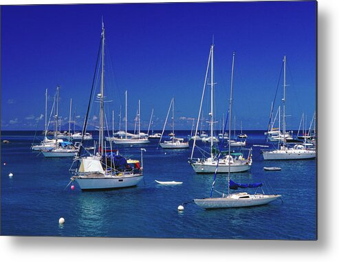 Tranquility Metal Print featuring the photograph Yachts Moored On The Caribbean Sea At by Richard I'anson