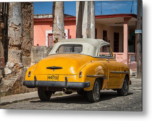 Cojimar Metal Print featuring the photograph Yellow car in Cuba by Marzena Grabczynska Lorenc