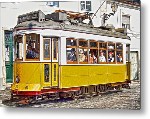 Lisbon Metal Print featuring the photograph Yellow Electric Trolly of Lisbon by David Letts