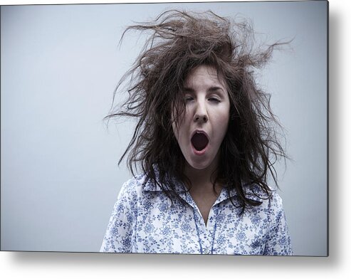 People Metal Print featuring the photograph Young woman yawning, close up by David Zach