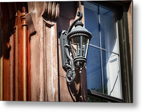 Architecture Metal Print featuring the photograph Brownstone Lamp Natural by Val Black Russian Tourchin