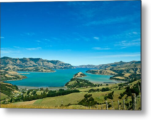 Amazing Metal Print featuring the photograph Beautiful summer day view into the Akaroa Harbour #1 by U Schade