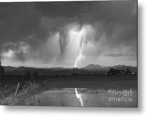 'boulder County' Metal Print featuring the photograph Lightning Striking Longs Peak Foothills 3 #1 by James BO Insogna