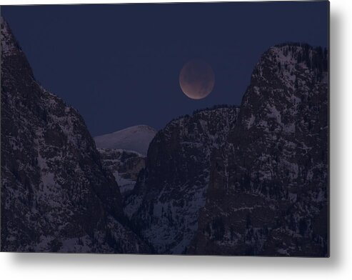 Lunar Eclipse Metal Print featuring the photograph Lunar Eclipse Grand Teton National Park #1 by Benjamin Dahl