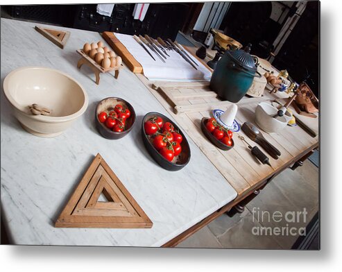 Kitchen Metal Print featuring the photograph Old manor house kitchen and food #1 by Simon Bratt