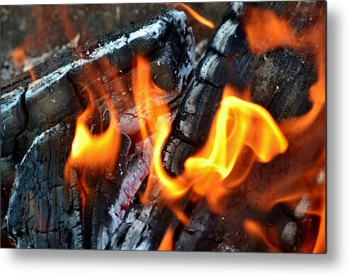 Hot; Wood; Fire; Summer; Barbecue; Red; Orange; Steak; Hamburger; Garden; Food; Family; Friends; Warm; Winter; Cosy; Decorative; Background; Braai; Flame; Metal Print featuring the photograph Wood Fire #4 by Werner Lehmann