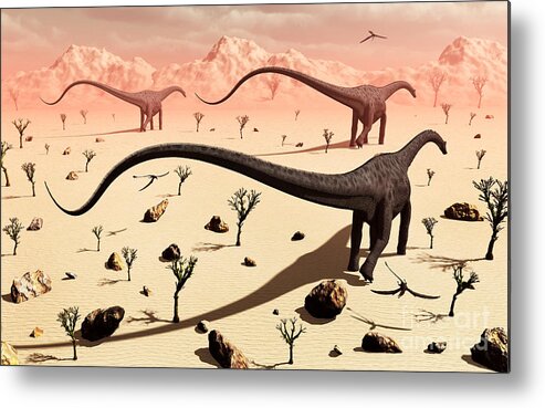 No People Metal Print featuring the digital art A Small Group Of Diplodocus Sauropod by Mark Stevenson