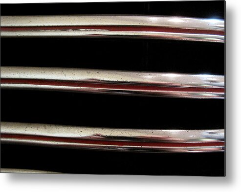 Red Silver Black Metal Print featuring the photograph Antique car close-up 010 by Dorin Adrian Berbier