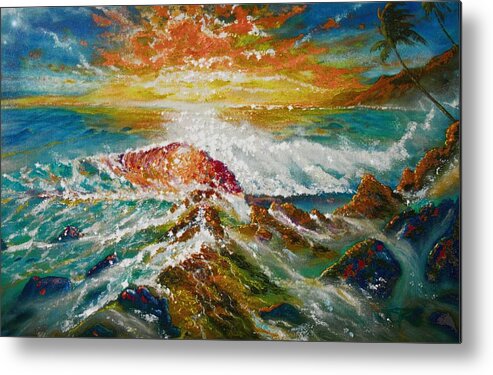 Hawaii Metal Print featuring the painting Beautiful Hawaii Seascape Sunset by Leland Castro