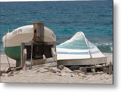 Blue Metal Print featuring the photograph Blue Skiffs Spain by David Kleinsasser