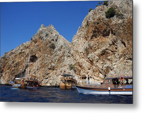 Alanya Metal Print featuring the photograph Boats at Alanya Coast Turkey by Matthias Hauser