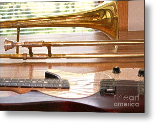 Trombone Metal Print featuring the photograph Brass And String by Susan Stevenson